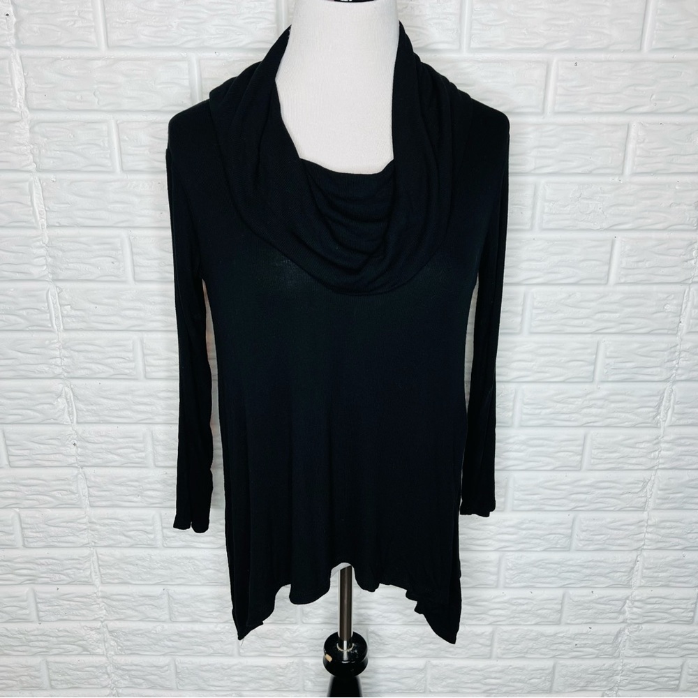 CABLE & GAUGE Black Ribbed Cowl Neck Long Sleeve Top Size S